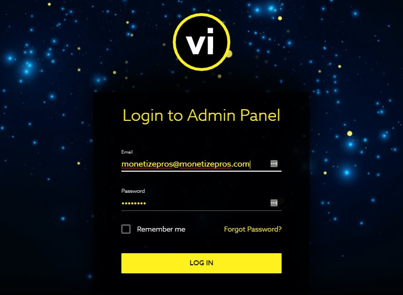 Log-in page - Video Intelligence Review For Publishers