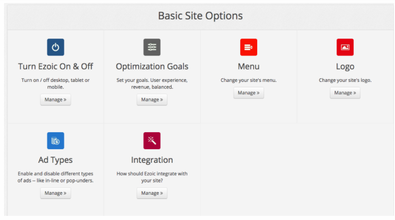 Ezoic Review for Publishers - Ezoic Basic Site Options